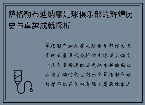 萨格勒布迪纳摩足球俱乐部的辉煌历史与卓越成就探析