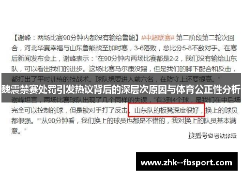 魏震禁赛处罚引发热议背后的深层次原因与体育公正性分析